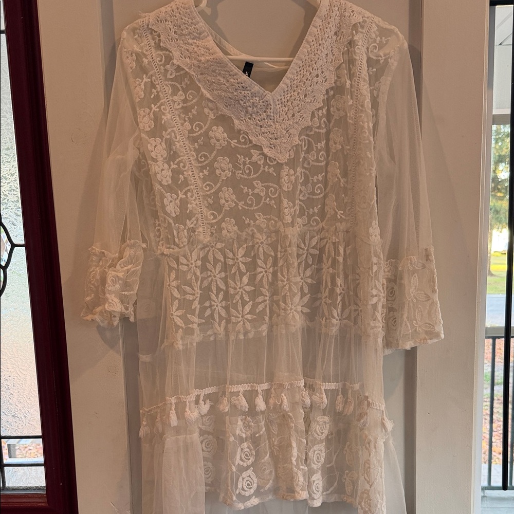 Chic Lace Sheer Blouse in Cream